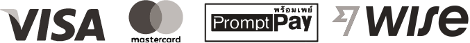 Payment methods: Visa, Mastercard, PromptPay, Wise